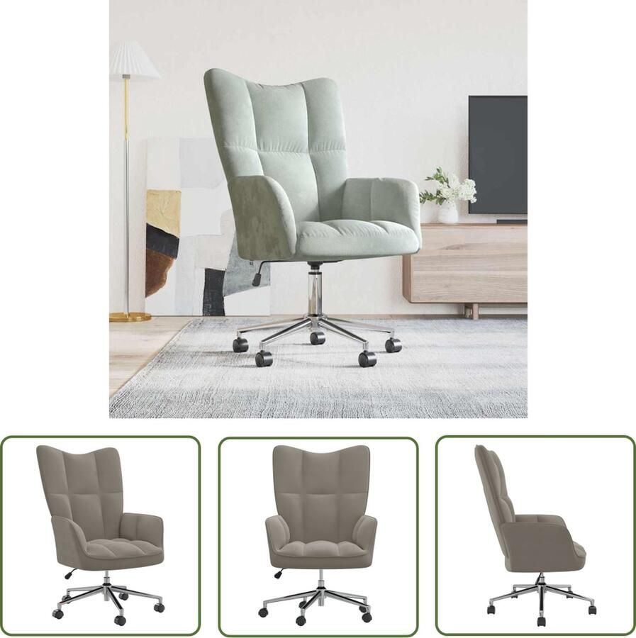 The Living Store Relaxstoel Bureau 61.5 x 69 cm Lichtgrijs Relaxstoel Bureau Stoel Fluweel Stoel Grijze Stoel Ergonomische Stoel - Foto 2