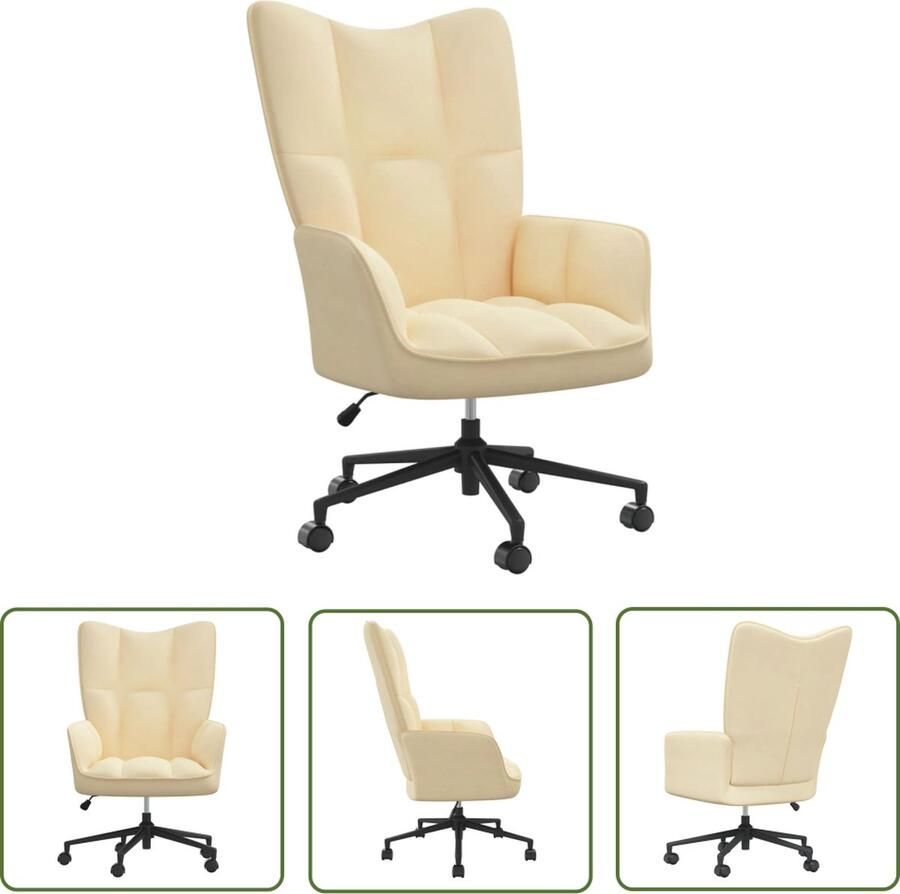 The Living Store Relaxstoel Bureaustoel Crèmewit 61.5 x 69 x (94.5 102) cm Fluweel Relaxstoel Bureaustoel Fluweel Cremewit Ergonomische Stoel - Foto 2