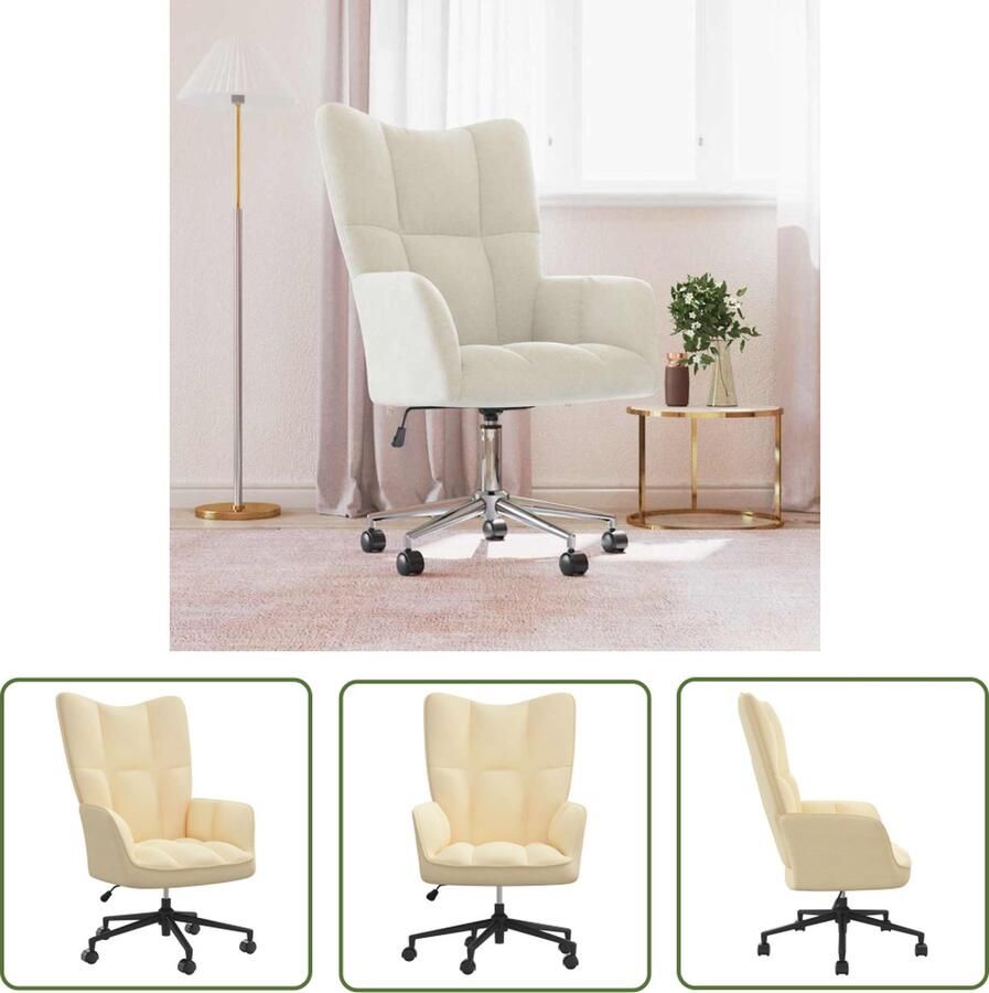 The Living Store Relaxstoel Bureaustoel Crèmewit 61.5 x 69 x (94.5 102) cm Fluweel Relaxstoel Bureaustoel Fluweel Cremewit Ergonomische Stoel
