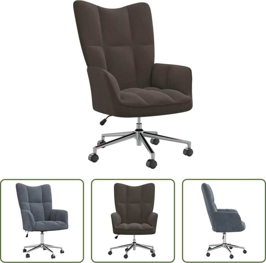 The Living Store Relaxstoel Bureaustoel Donkergrijs 61.5 x 69 x (94.5 102) cm Fluweel en staal Relaxstoel Fauteuils Ergonomische Stoel Lounge Stoel Bureaustoel - Foto 3