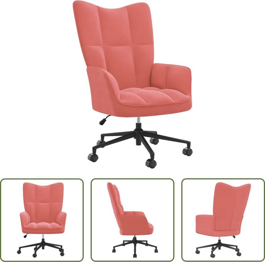 The Living Store Relaxstoel Bureaustoel Fluwelen bekleding Gasveermechanisme Draaibaar Roze Relaxstoel Bureaustoel Fluweel Roze Ergonomisch - Foto 2