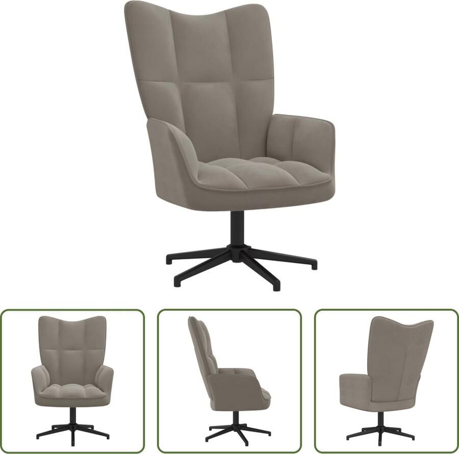 The Living Store Relaxstoel Chic en elegant Fluweel Lichtgrijs 62 x 68 x 91 cm 360 graden draaibaar Relaxfauteuil Fluweel Stoel Lounge Stoel Leesstoel Grijs Meubilair - Foto 2