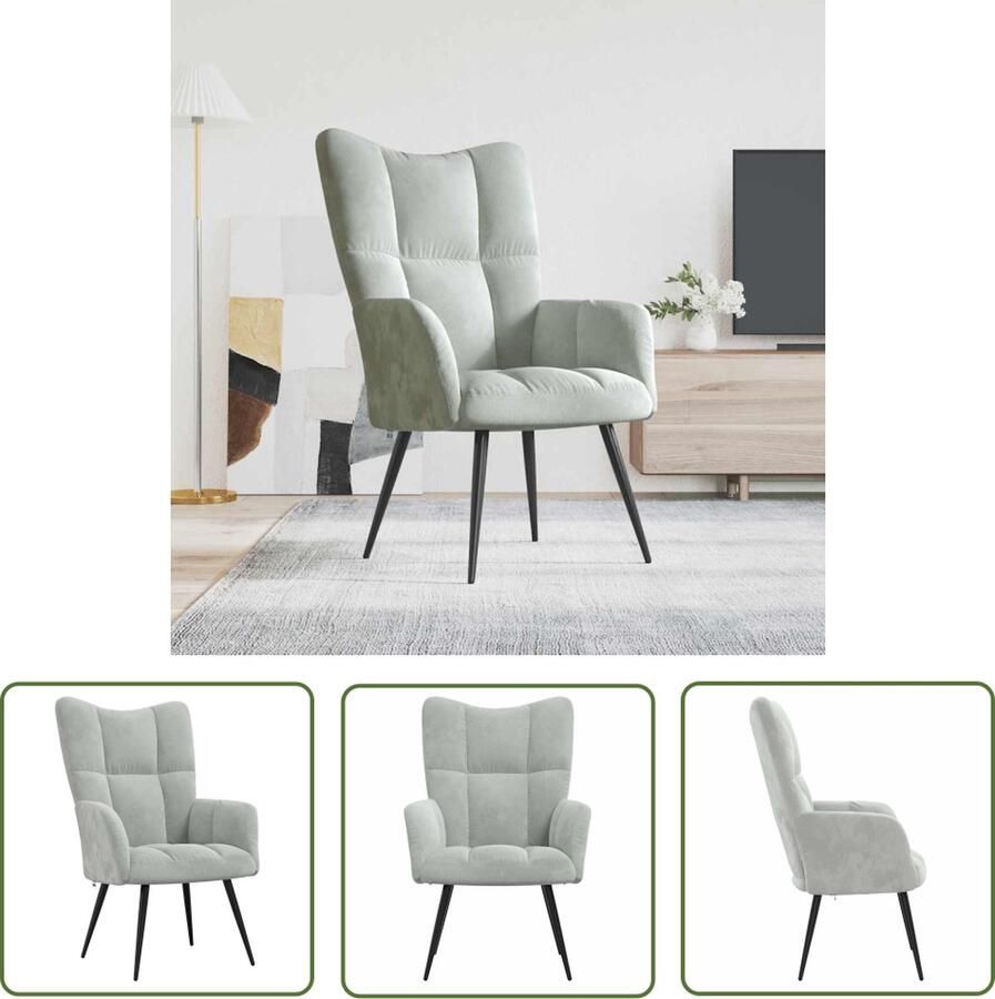 The Living Store Relaxstoel Chic en elegant Stalen frame Lichtgrijs Fluweel 61 x 70 x 96.5 cm Relaxstoel Fauteuil Lounge Chair Fluweel Grijs - Foto 3