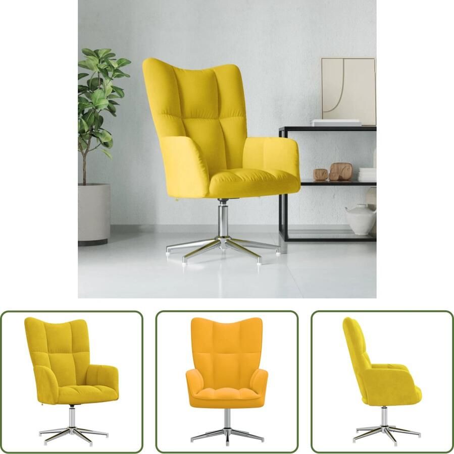 The Living Store Relaxstoel Chic Velvet Mosterdgeel 62 x 68 x 91 cm Relaxfauteuil Velvet Fauteuil Mustard Geel Comfortabel Zitten Lounge Stoel
