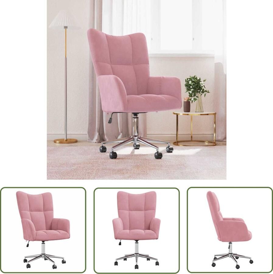 The Living Store Relaxstoel chique en elegant bureaustoel Afmeting- 61.5 x 69 x (94.5 102) cm Kleur- roze Materiaal- fluweel en staal - Foto 2