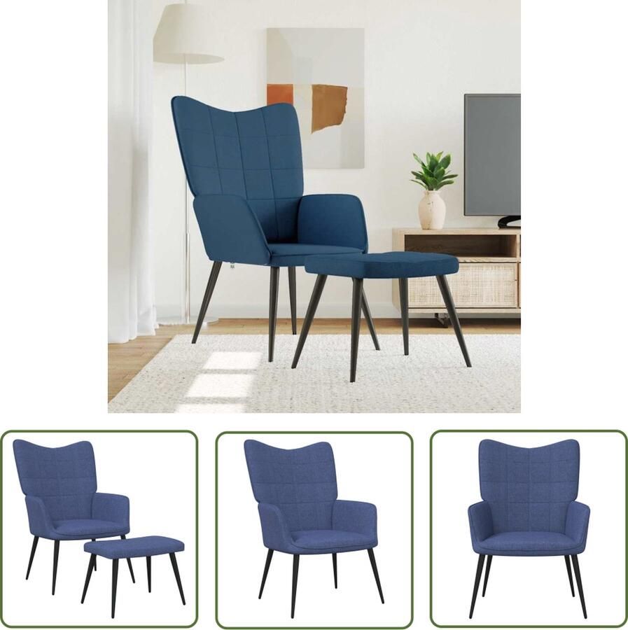 The Living Store Relaxstoel Chique en elegant ontwerp Blauw 61 x 70 x 96.5 cm Stof Staal Relaxstoel Lounge Stoel Fauteuils Loungestoel Comfortabele Stoel