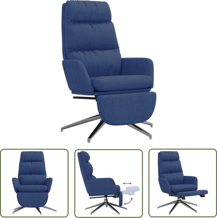 The Living Store Relaxstoel Comfortabele en stabiele stoel met voetensteun 70x77x98 cm Blauw Relaxfauteuil Loungestoel Fauteuil Comfortabele Stoel Blauwe Stoel - Foto 2