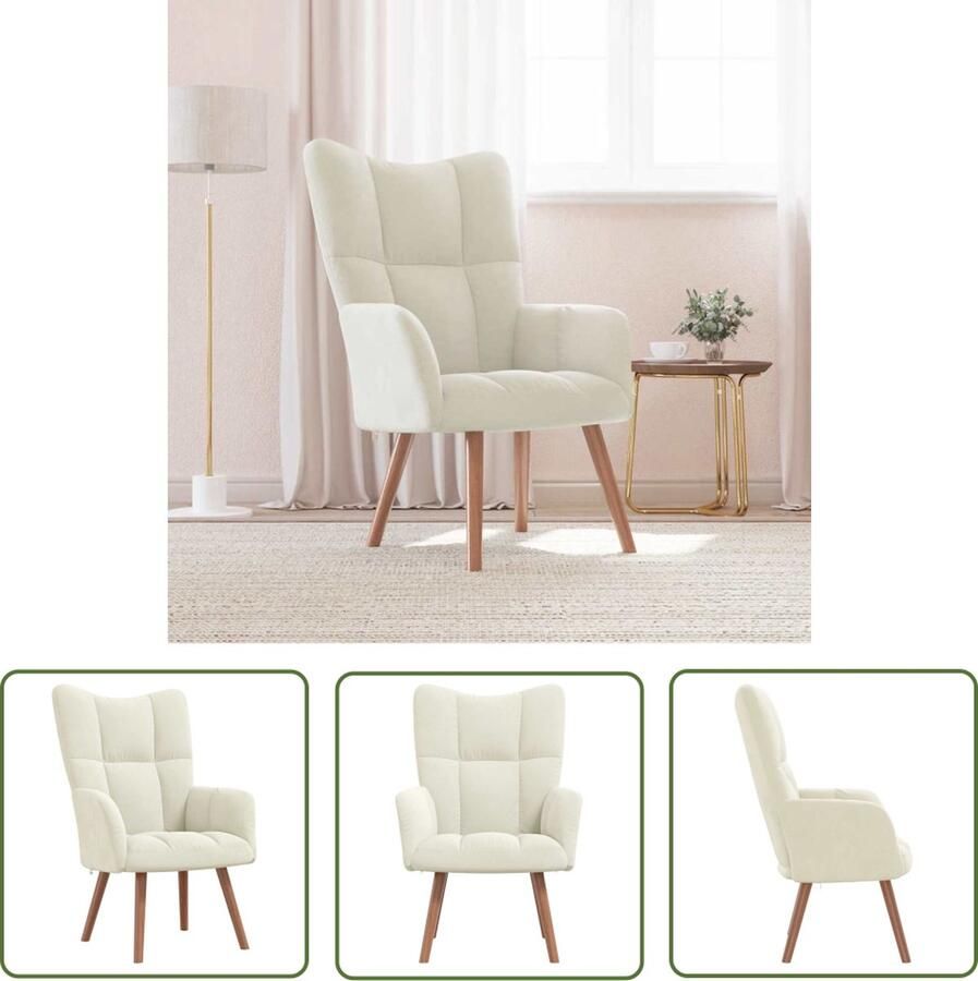 The Living Store Relaxstoel Crèmewit Fluweel 61.5 x 69 x 95.5 cm Stabiel en Duurzaam Relaxstoel Fluweel Creme Wit Lounge Stoel Fauteuils - Foto 2