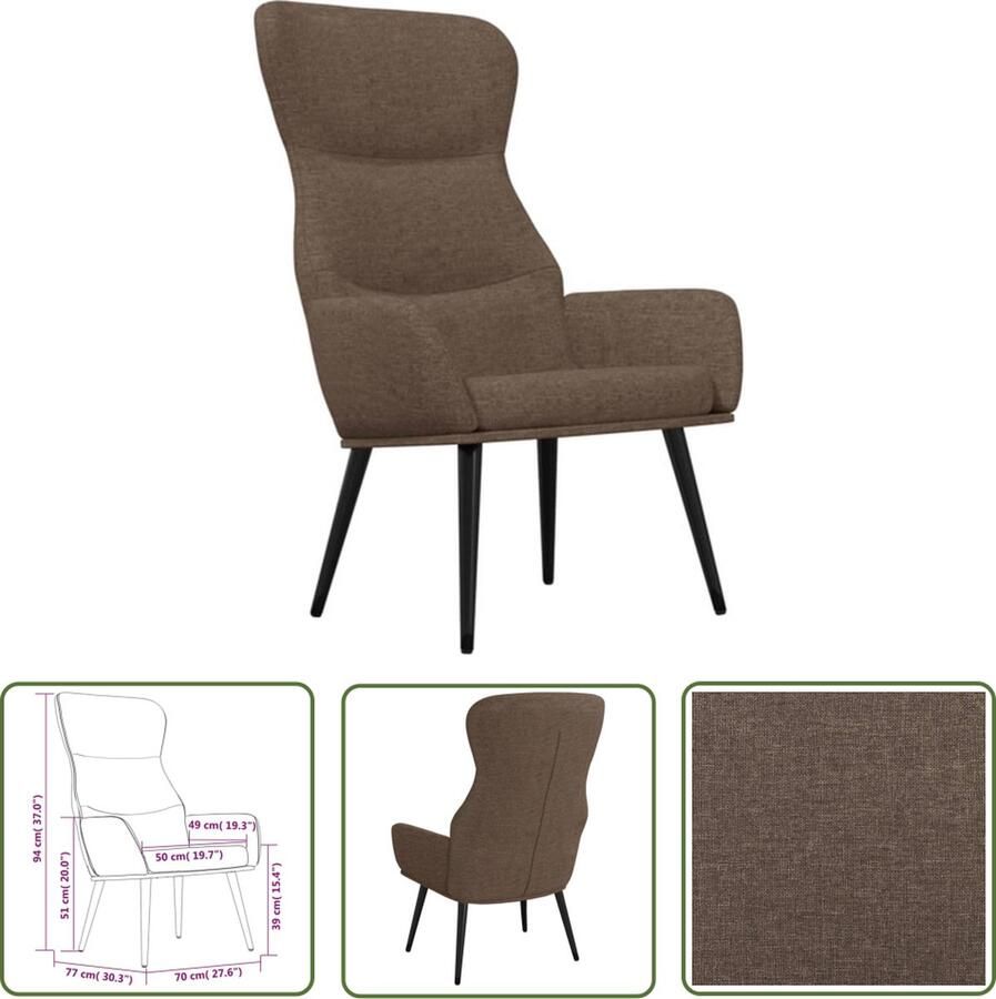 The Living Store Relaxstoel Dik gevoerd Zacht aanvoelende stof Metalen frame Taupe 70 x 77 x 94 cm Relaxstoel Fauteuils Lounge Chair Loungestoel Tuinstoel - Foto 4