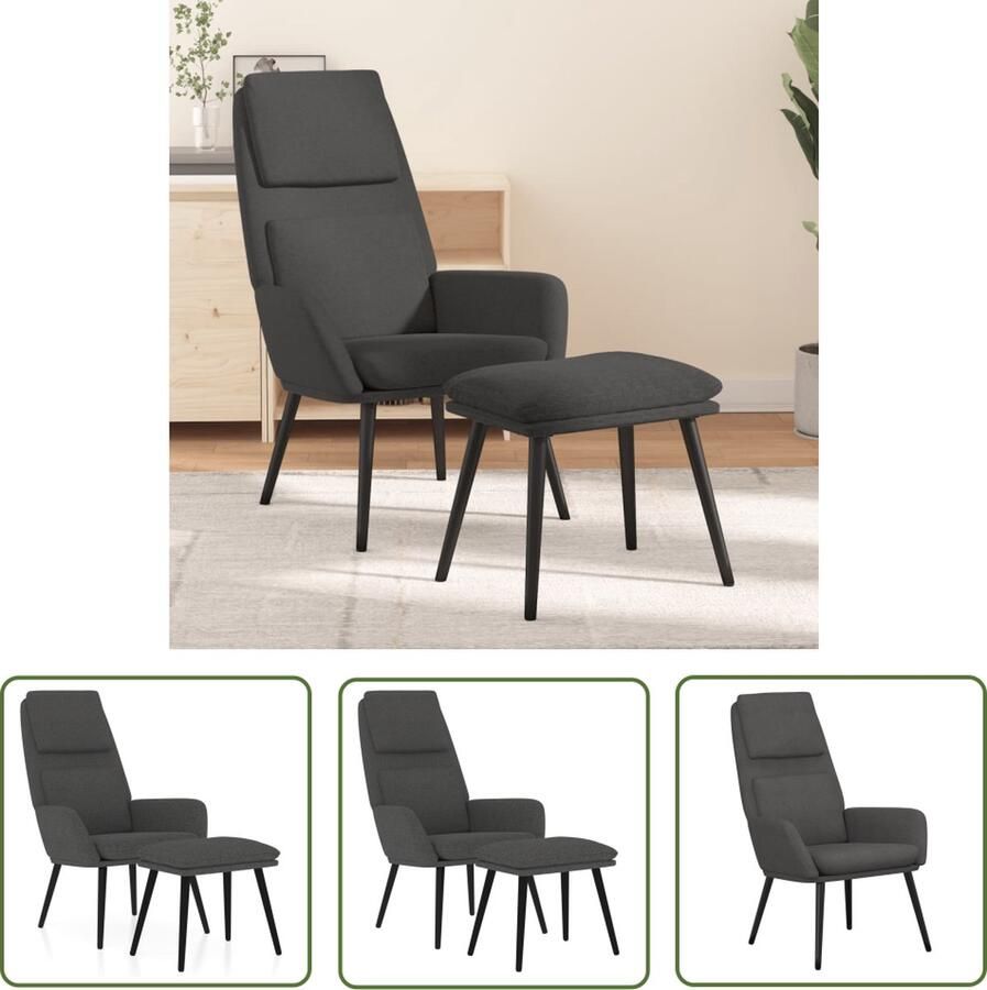 The Living Store Relaxstoel Donkergrijs 70 x 77 x 98 cm Comfortabele stoel met voetenbank - Foto 2