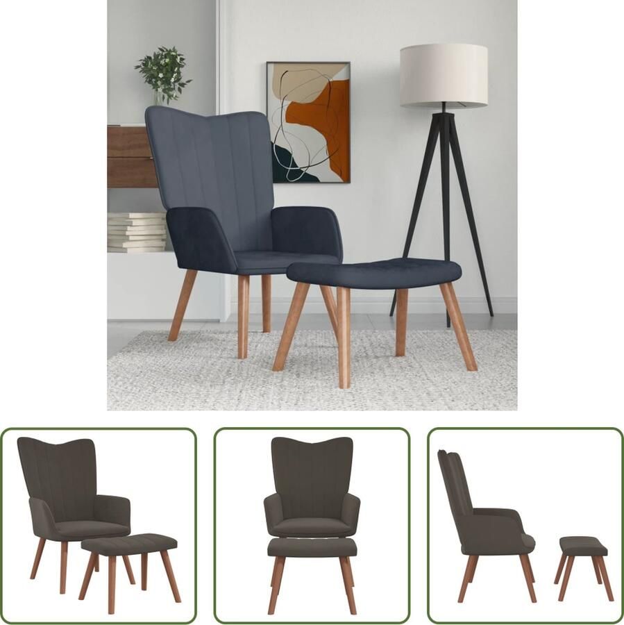 The Living Store Relaxstoel Donkergrijs Fluweel 61.5 x 69 x 95.5 cm Stalen frame en houten poten Relaxfauteuil Lounge Stoel Fluweel Stoel Donkere Grijze Stoel Fauteuill