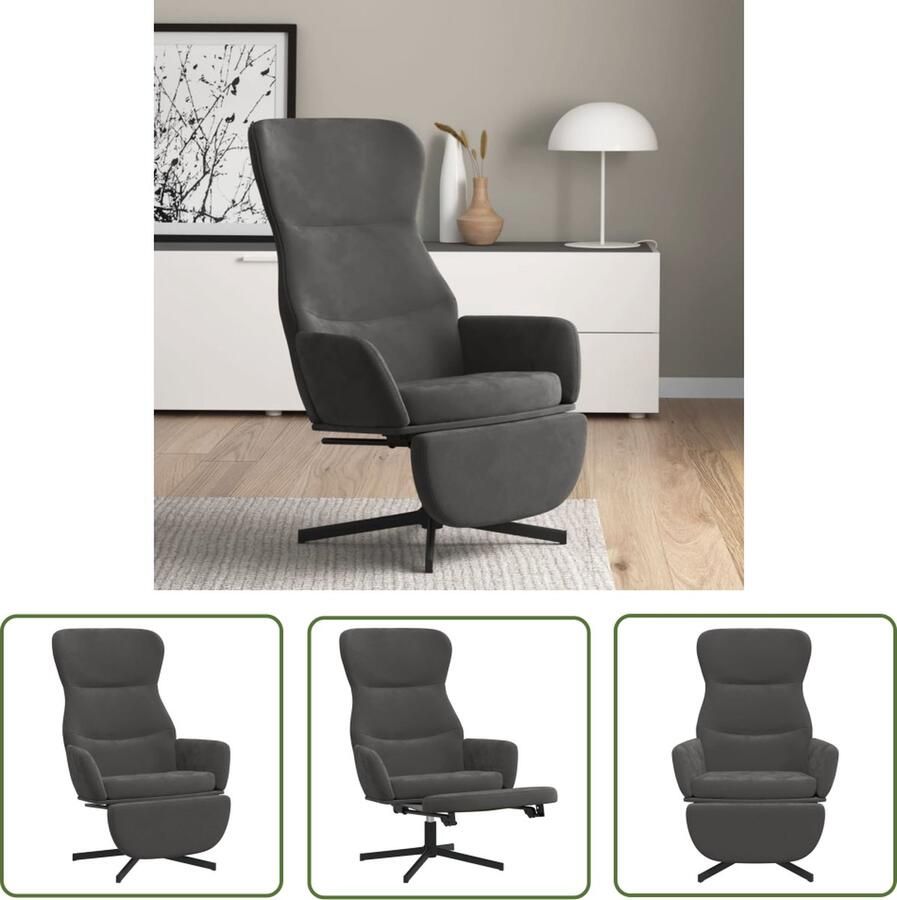 The Living Store Relaxstoel Donkergrijs Fluweel 70 x 77 x 94 cm Stevig frame Relaxfauteuil Lounge Fauteuil Velvet Fauteuil Grijze Fauteuil Design Fauteuil - Foto 2