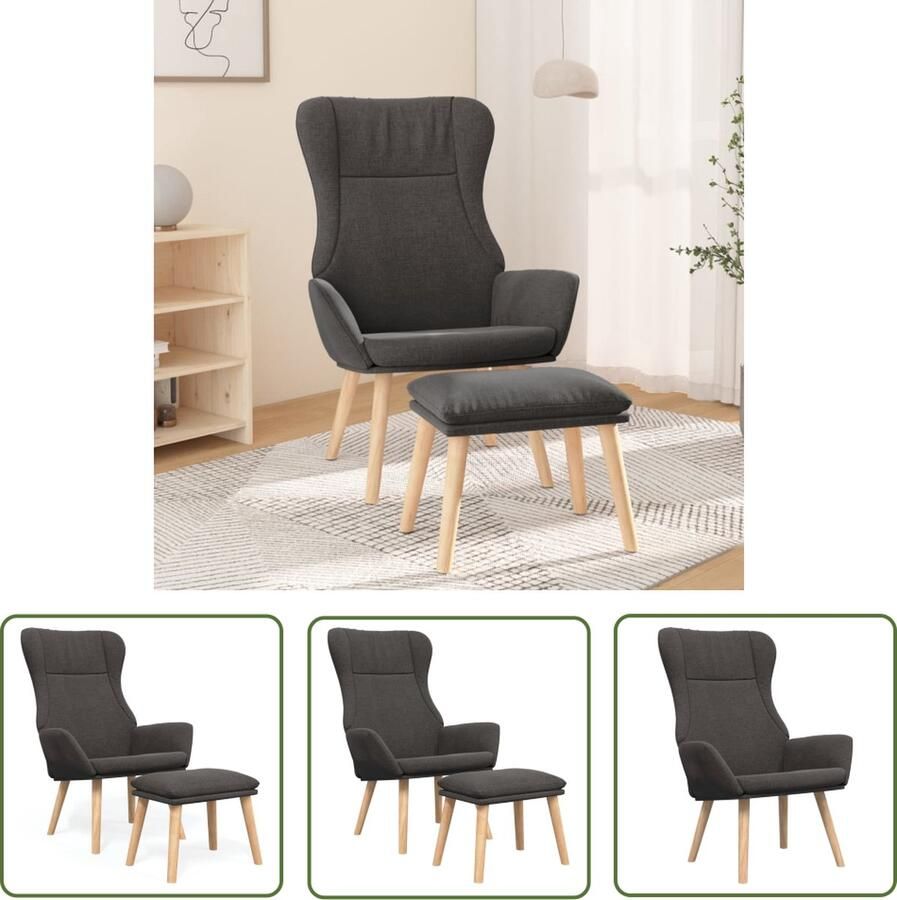 VidaXL The Living Store Relaxstoel Donkergrijs Massief Rubberwood 70 x 77 x 94 cm - Foto 2