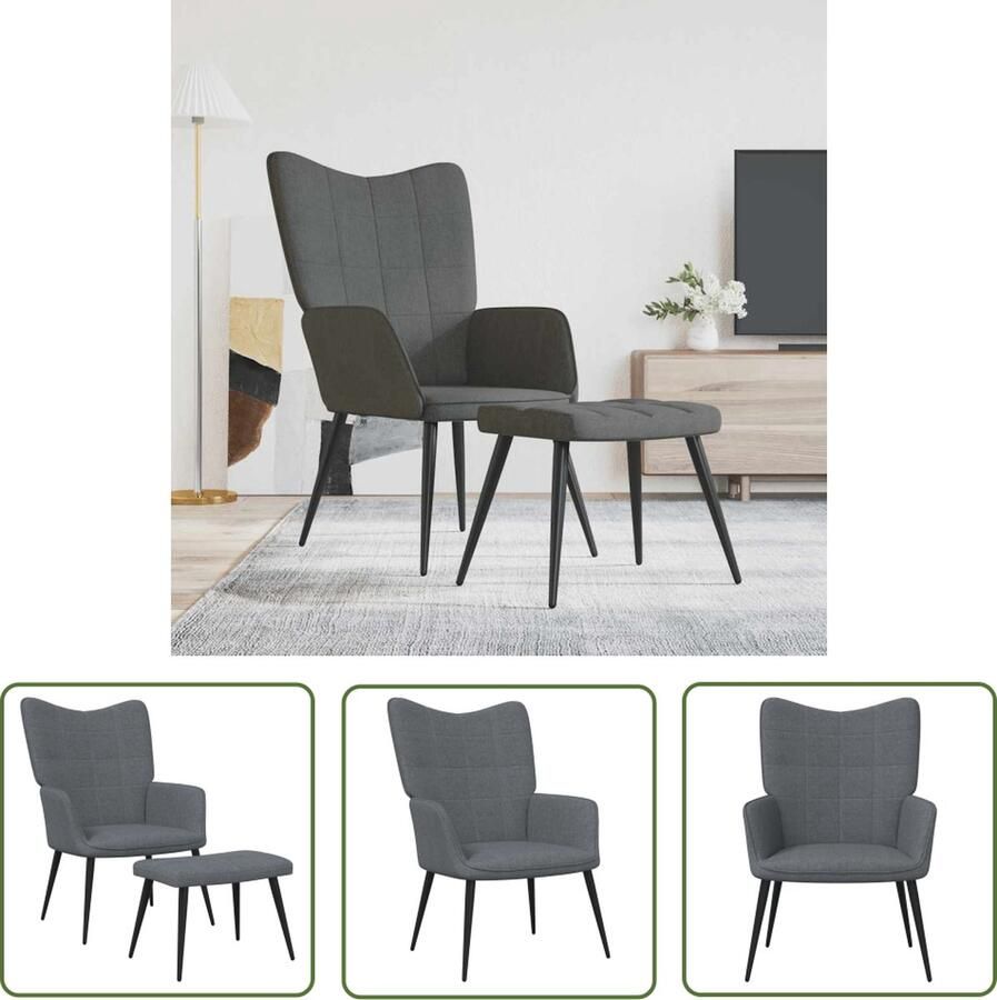 The Living Store Relaxstoel Donkergrijs Stof en staal 61 x 70 x 96.5 cm Met voetenbank Relaxstoel Fauteuils Lounge Chair Loungestoel Tuinmeubel - Foto 2