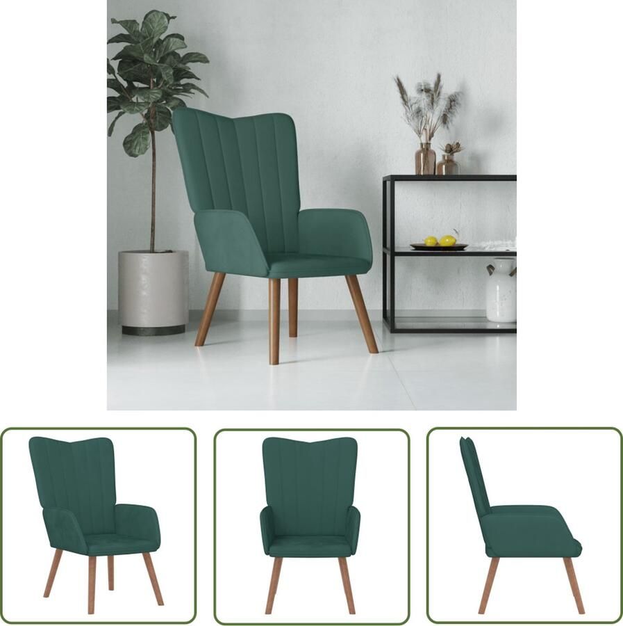 The Living Store Relaxstoel Donkergroen Fluweel 61.5 x 69 x 95.5 cm Relaxfauteuil Fluweel Fauteuil Donkere Groene Fauteuil Lounge Stoel Loungestoel