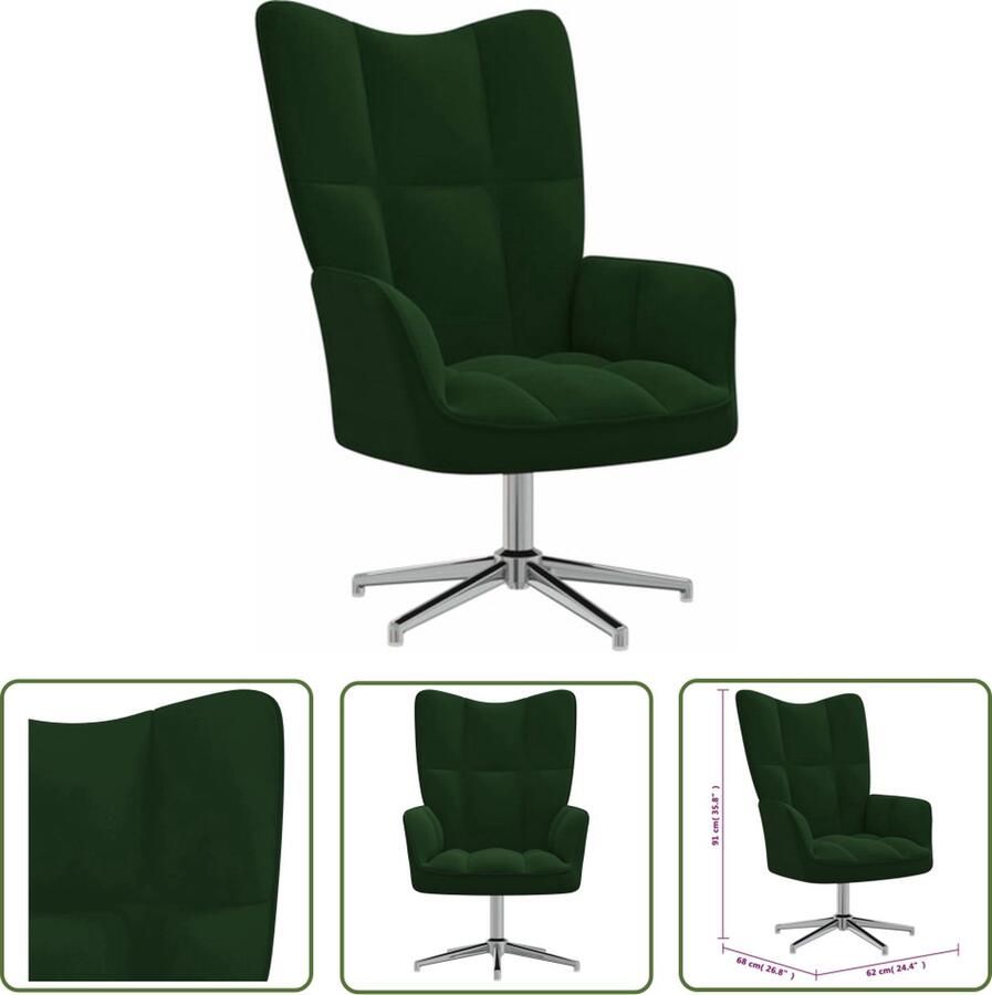 VidaXL Fauteuiltje Relaxfauteuil Relaxstoel fluweel donkergoen Lounge Chair Donkergroen Meubilair Velvet Bank - Foto 2
