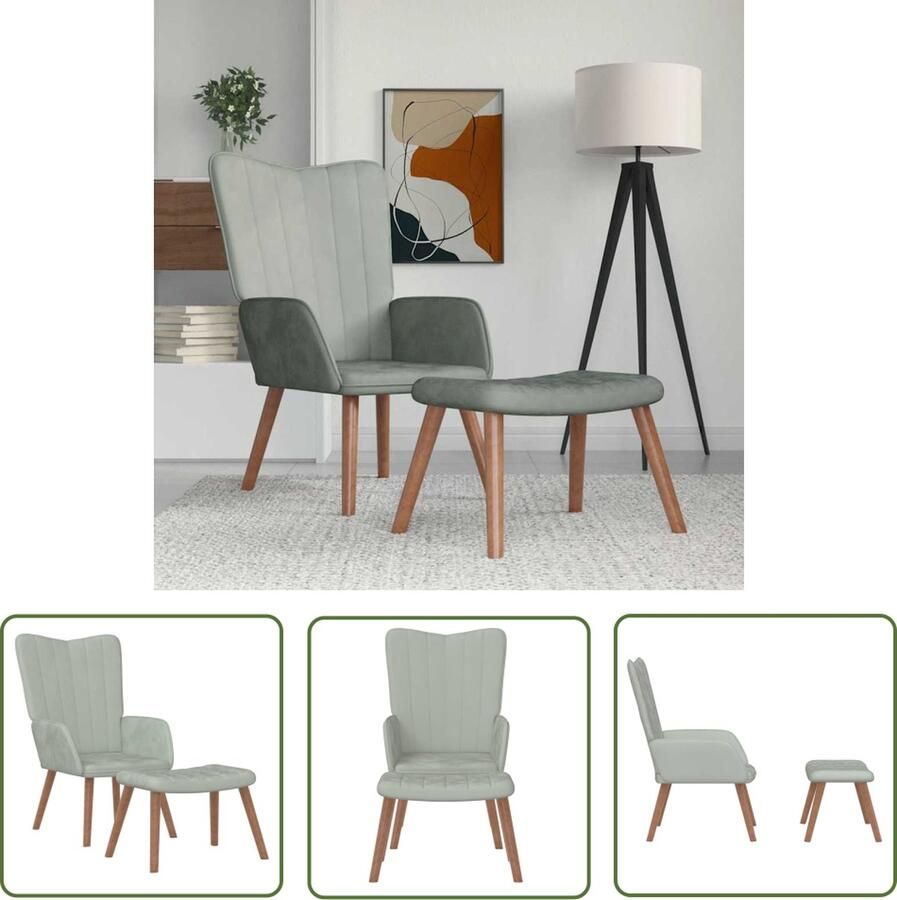 The Living Store Relaxstoel Elegance Stoelen 61.5 x 69 x 95.5 cm Lichtgrijs Relaxfauteuil Lounge Stoel Velvet Fauteuil Grijze Fauteuil Comfortabele Stoel