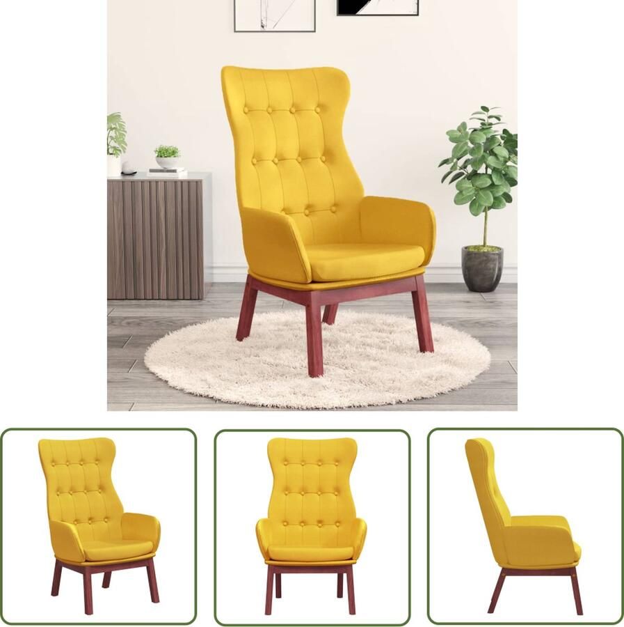 The Living Store Relaxstoel Fauteuil Mosterdgeel 70 x 77 x 94 cm Dik gevoerd Relaxstoel Fauteuils Loungestoel Mosterdgeel Velours