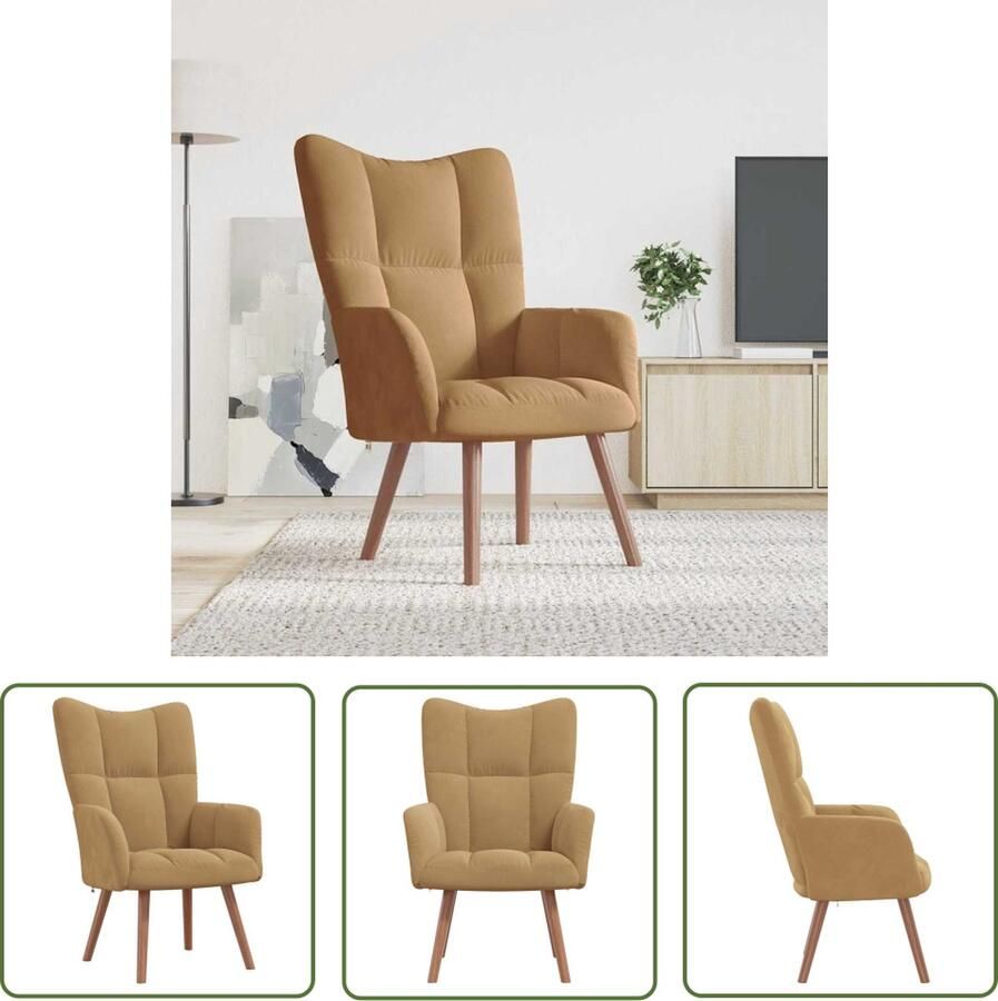 The Living Store Relaxstoel bruin fluweel 61.5 x 69 x 95.5 cm stalen frame Relaxstoel Fauteuils Lounge Chair Bruin Meubilair Velvet Bank - Foto 2