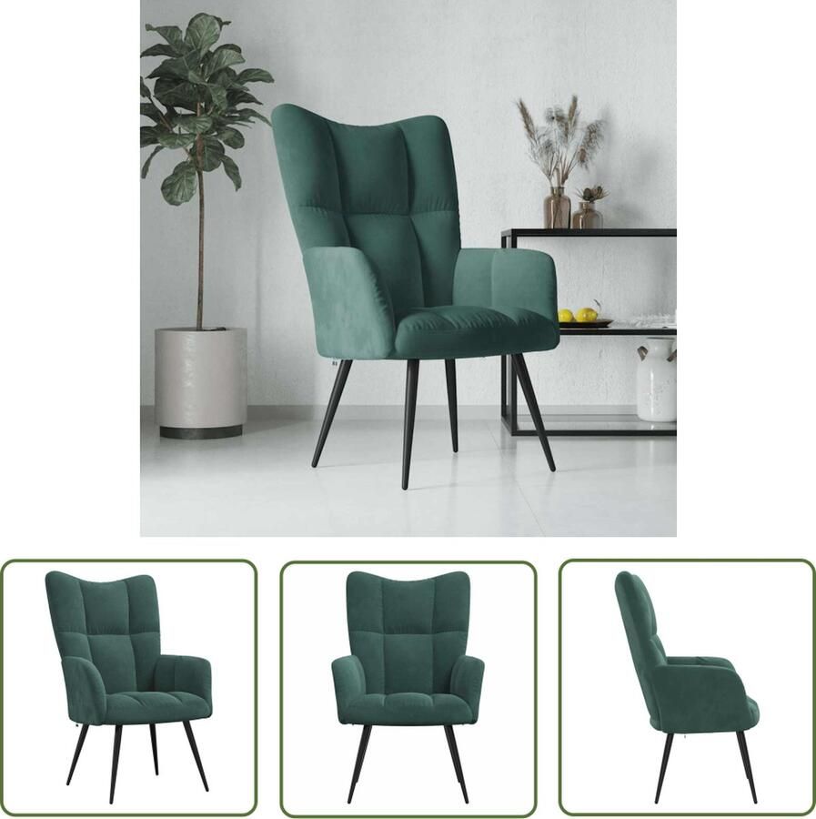 The Living Store Relaxstoel Fluweel Donkergroen 61x70x96.5 cm Relaxfauteuil Fluweel Fauteuil Groene Fauteuil Lounge Stoel Loungefauteuil - Foto 2