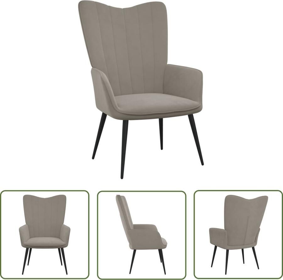 The Living Store Relaxstoel Fluweel Lichtgrijs 61 x 70 x 96.5 cm Staal Relaxfauteuil Lounge Stoel Fluweel Stoel Grijze Stoel Fauteuils - Foto 2