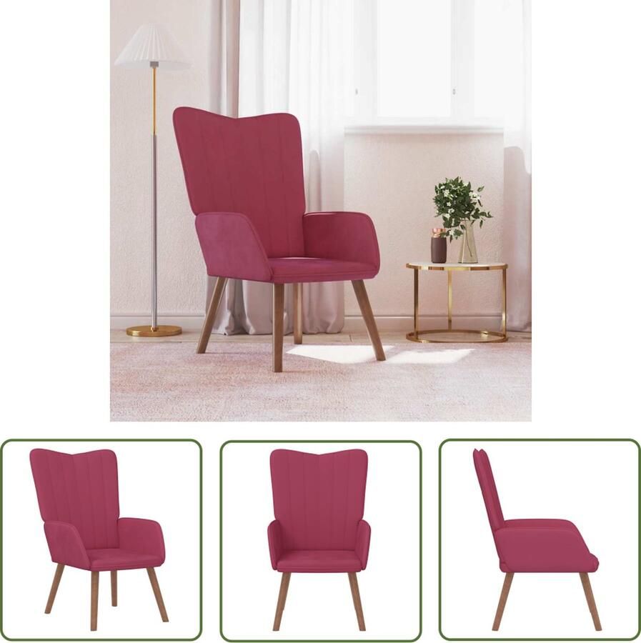 The Living Store Relaxstoel fluweel wijnrood Relaxstoel Lounge Chair Fauteuils Velvet Meubels Rode Bank