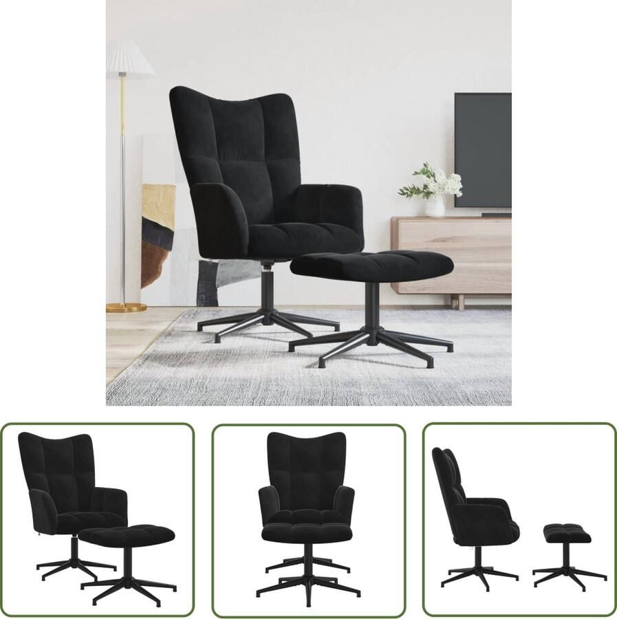 The Living Store Relaxstoel Fluwelen Fauteuil 62x68x98cm Zwart Relaxfauteuil Fauteuiltje Lounge Chair Velvet Fauteuil Zwarte Fauteuil
