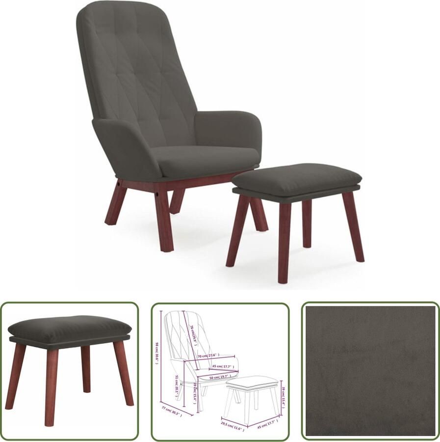 The Living Store Relaxstoel Fluwelen Relaxfauteuil Donkergrijs 70 x 77 x 98 cm Massief Rubberwood