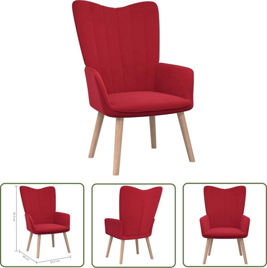 The Living Store Relaxstoel fluweel wijnrood Relaxstoel Lounge Chair Fauteuils Velvet Meubels Rode Bank - Foto 2