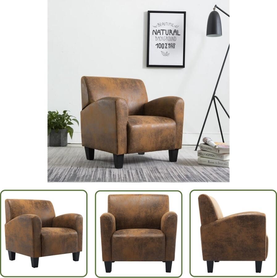 The Living Store Relaxstoel Kunstsuède Bruin 70 x 69 x 72 cm Stabiel en duurzaam Relaxfauteuil Fauteuils Lounge Chair Kunstleder Bruine Meubels - Foto 2