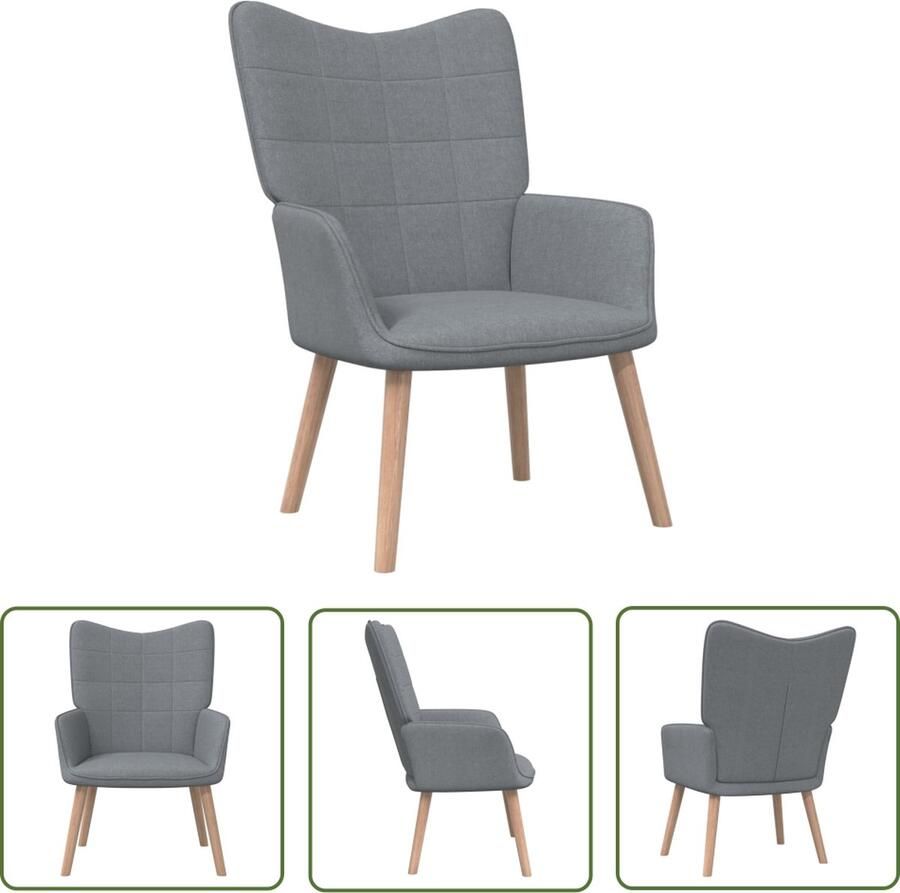 The Living Store Relaxstoel Lichtgrijs 61.5 x 69 x 95.5 cm Stof hout en staal Relaxfauteuil Lounge Stoel Grijs Meubilair Fauteuils Tuinlounge - Foto 2