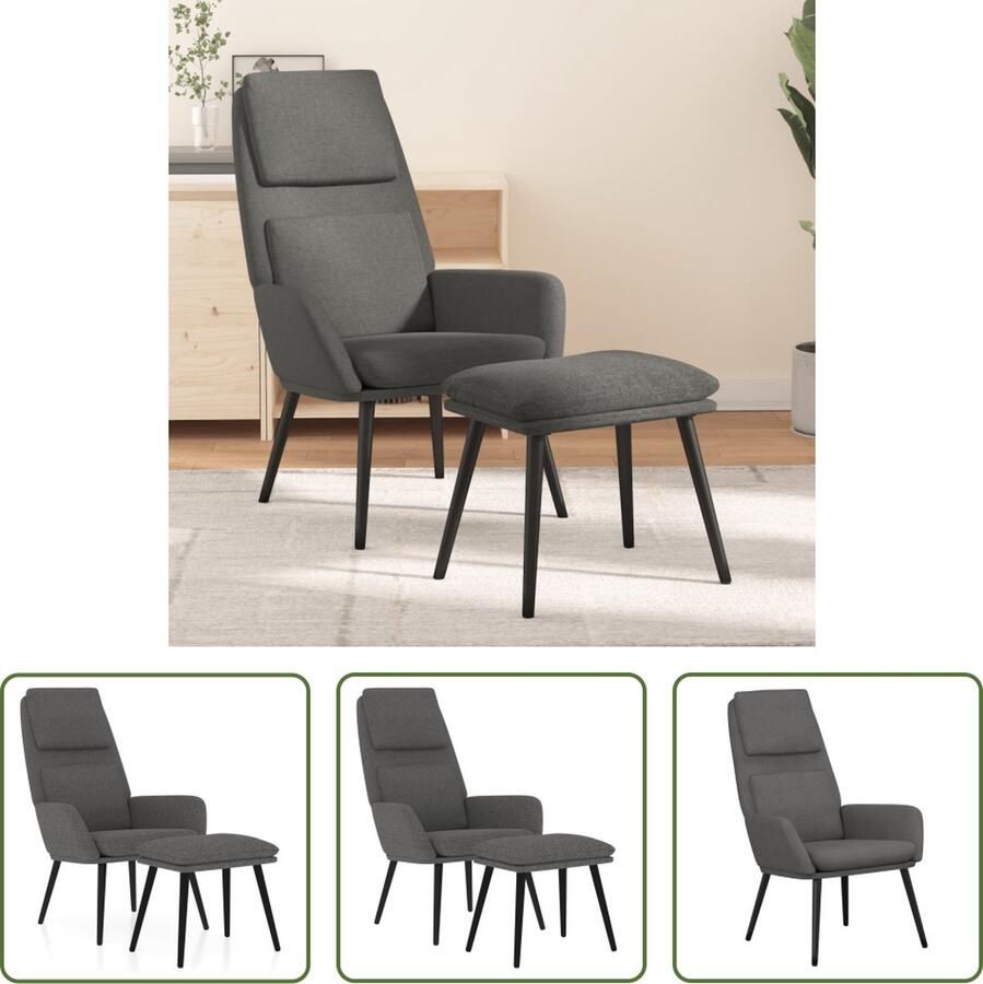 The Living Store Relaxstoel met voetenbank stof lichtgrijs Fauteuil - Foto 2