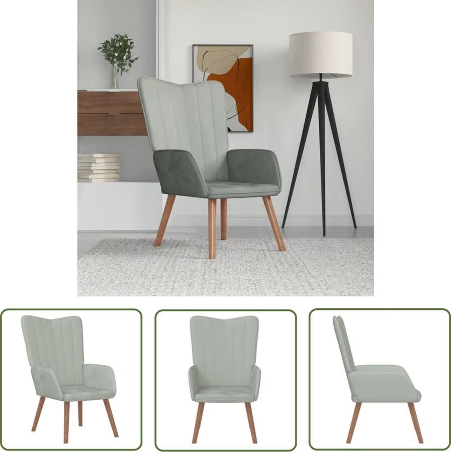 The Living Store Relaxstoel Light Grey Velvet 61.5 x 69 x 95.5 cm Stalen frame Relaxstoel Lounge Chair Velvet Bank Grijs Meubilair Comfortabele Stoel