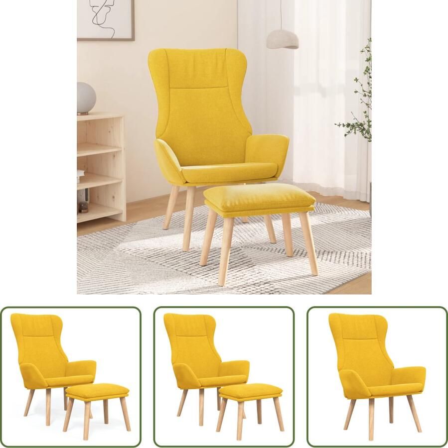 The Living Store Relaxstoel Massief Rubberwood Mosterdgeel 70x77x94cm Duurzaam Comfortabel - Foto 2