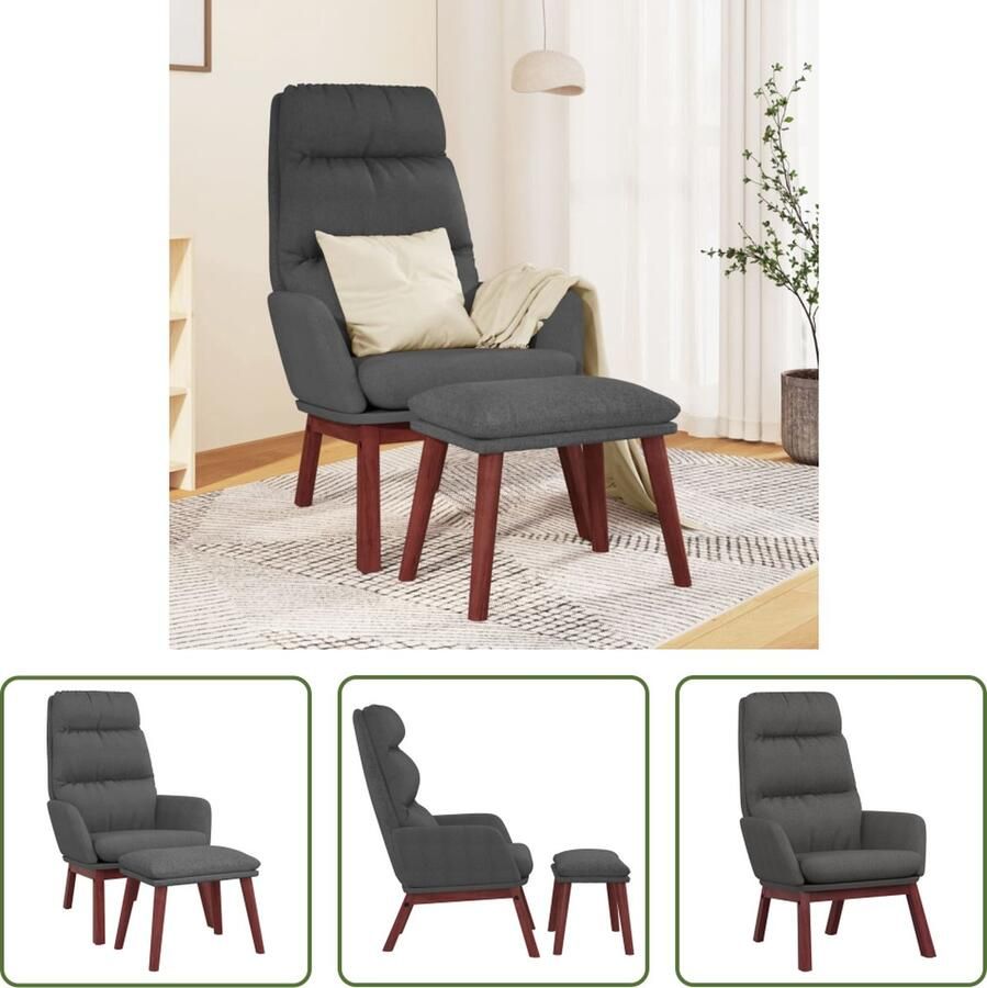 VidaXL Fauteuil Met Voetensteun Relaxfauteuil Relaxstoel met voetenbank stof donkergrijs Lounge Stoel Loungefauteuil Grijs Fauteuil