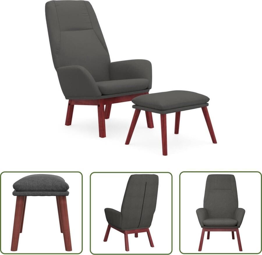 VidaXL Lounge Stoel Relaxfauteuil Relaxstoel met voetenbank stof donkergrijs Voetenbank Comfortabele Stoel Grijs Meubilair - Foto 3