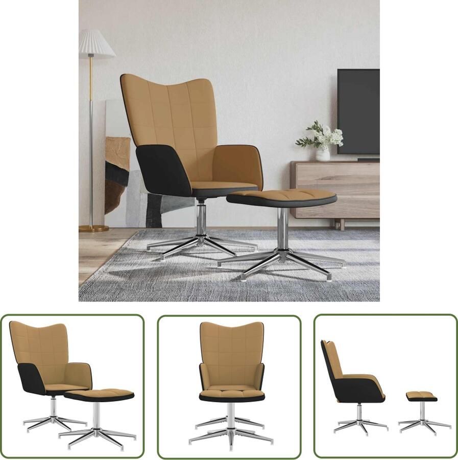 The Living Store Relaxstoel Bruin fluweel PVC achterkant Stalen frame 62x68x98 cm Relaxstoel Lounge Stoel Fauteuils Loungestoel Comfortabele Stoel - Foto 2