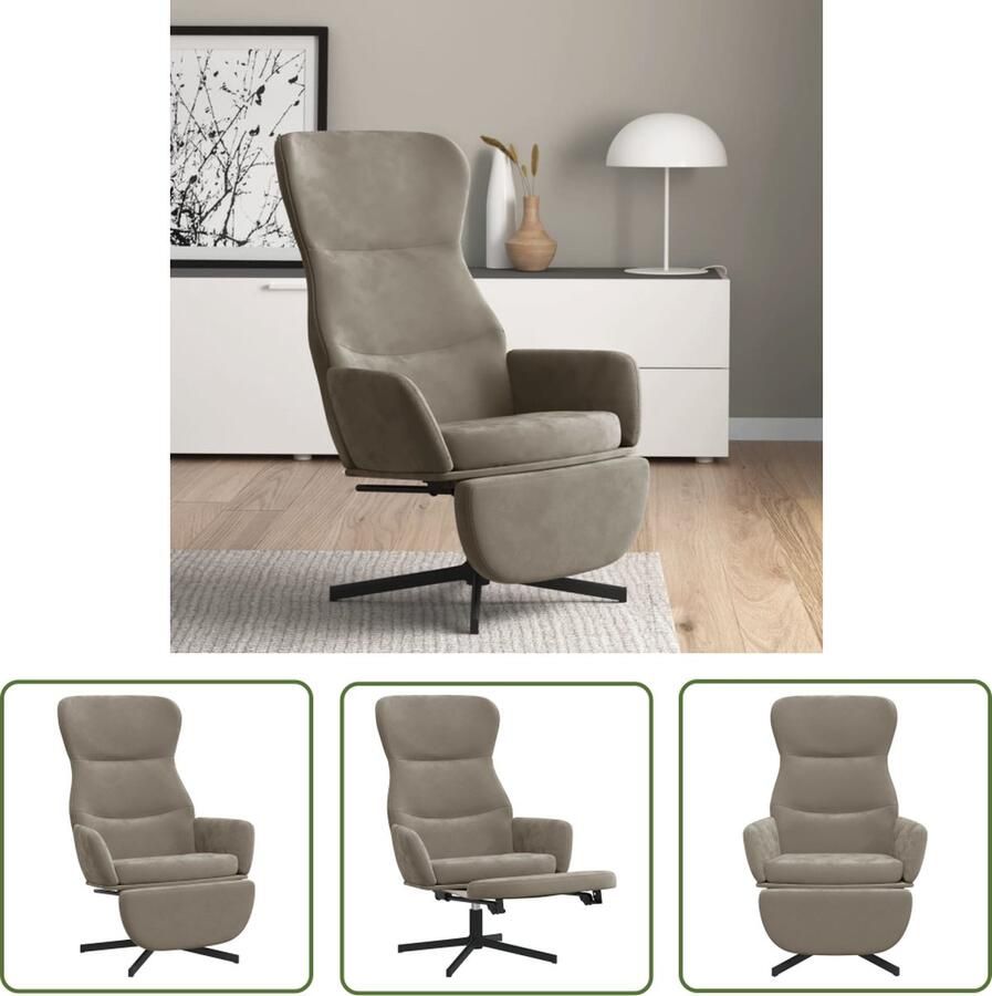 The Living Store Relaxstoel Lichtgrijs Fluweel 70 x 77 x 94 cm Inclusief voetenbank Relaxfauteuil Loungestoel Fauteuil Grijs Velvet Fauteuil Lounge Meubilair - Foto 2