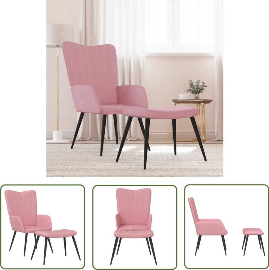 The Living Store Relaxstoel met voetenbank fluweel roze Relax Fauteuil Velvet Fauteuil Roze Fauteuil Lounge Stoel Eetkamerstoelen