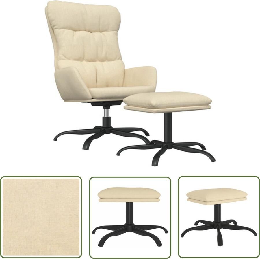 The Living Store Relaxstoel met voetenbank stof crèmekleurig Relaxfauteuil Fauteuil Lounge Stoel Comfortstoel Leesstoel - Foto 2