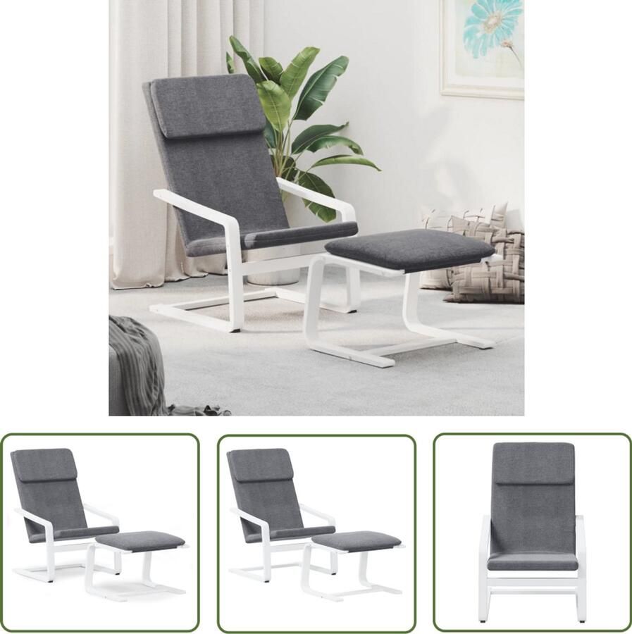 The Living Store Relaxstoel met voetenbank stof donkergrijs Relaxstoel Fauteuil Loungestoel Zitcomfort Houten Frame