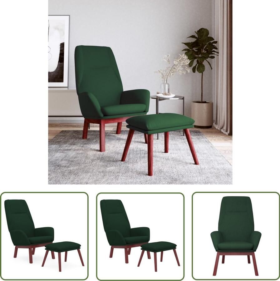 The Living Store Relaxstoel met voetenbank stof donkergroen Relaxfauteuil Lounge Stoel Zitcomfort Tuinmeubilair Buitenstoelen