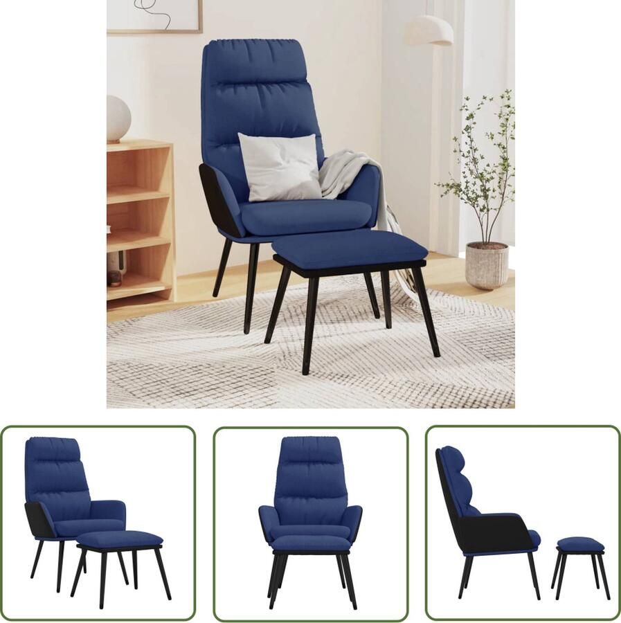 The Living Store Relaxstoel Blauw 70 x 77 x 98 cm Hoogwaardig materiaal Stevig frame Zeer comfortabel Incl Voetenbank Relaxfauteuil Lounge Fauteuil Loungestoel Blauwe Fauteuil Comfortabele Stoel