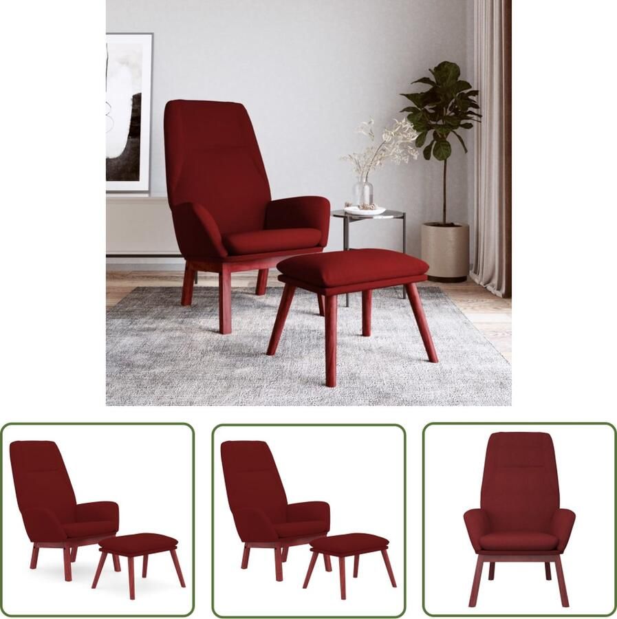 The Living Store Relaxstoel met voetenbank stof wijnrood Relaxfauteuil Lounge Stoel Voetenbank Loungestoel Rood Meubilair