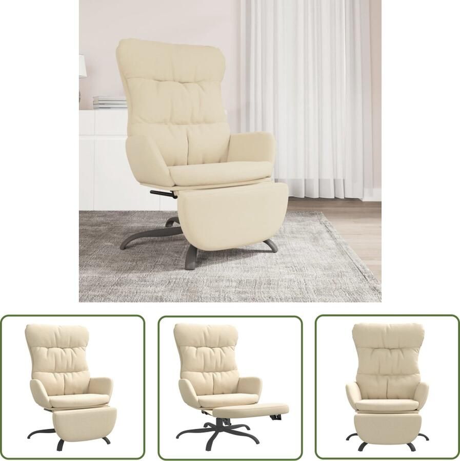 The Living Store Relaxstoel Comfort Woonkamerstoel 70 x 77 x 98 cm Crème Relaxfauteuil Lounge Fauteuil Woonkamerstoel Crème Kleur Lederlook - Foto 3