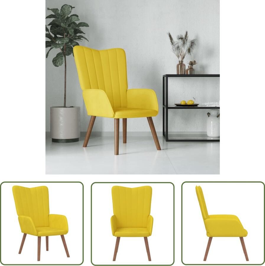 The Living Store Relaxstoel Mosterdgeel 61.5 x 69 x 95.5 cm Vloerkleed fluweel Relaxfauteuil Fluweel Fauteuil Mustard Gele Fauteuil Lounge Stoel Huiskamer Meubels