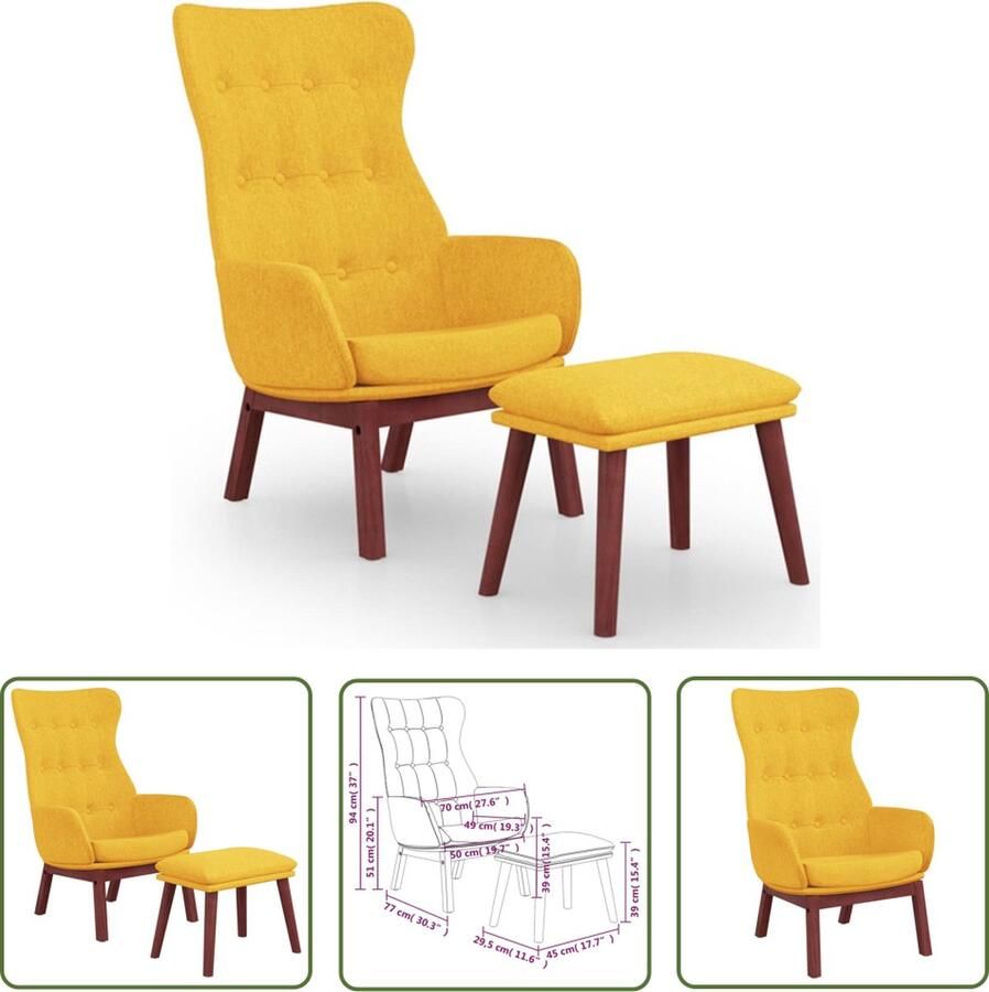 The Living Store Relaxstoel Mosterdgeel 70 x 77 x 94 cm Met voetenbank