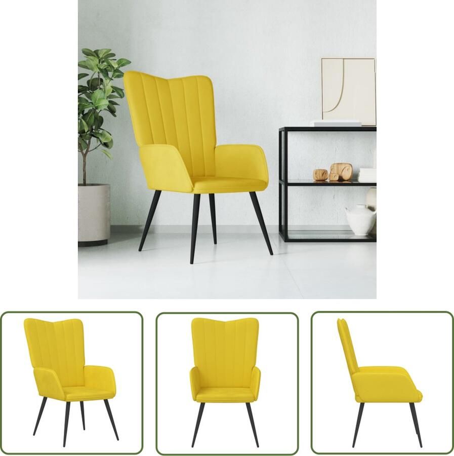 The Living Store Relaxstoel Mosterdgeel Fluweel 61 x 70 x 96.5 cm Stalen frame Relaxstoel Fluweel Mustard Geel Lounge Stoel Fauteuils