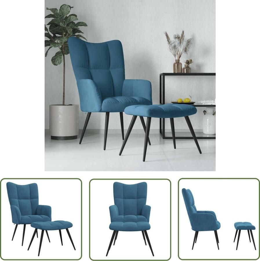 The Living Store Relaxstoel Oren Blauw Fluweel 61x70x96.5cm Duurzaam en Comfortabel Relaxfauteuil Lounge Stoel Blauwe Stoel Velvet Stoel Comfortabele Stoel - Foto 2
