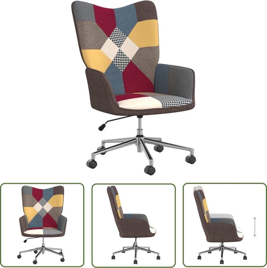 The Living Store Relaxstoel Patchwork Kantoorstoel 61.5 x 69 x (94.5 102) cm Meerkleurig stof Hoogte verstelbaar - Foto 2